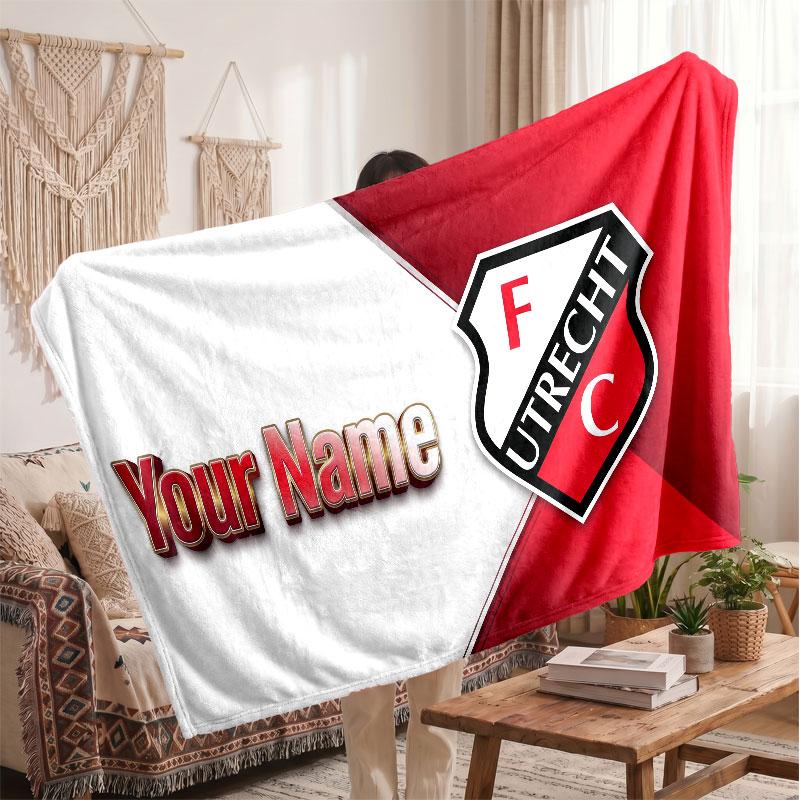 FC Utrecht Personalisierte Fleecedecke Mit Fußballlogo, Benutzerdefinierter Name Text Weich Warm Heimdecke