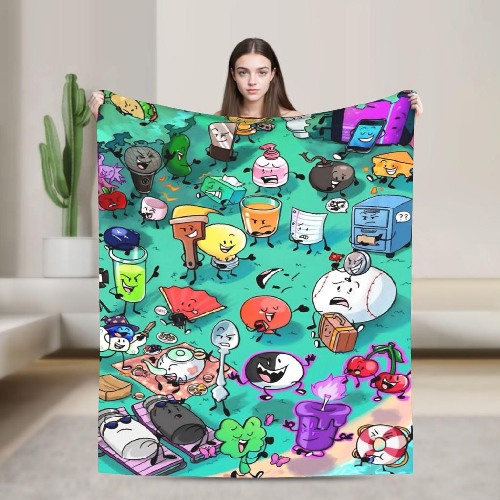 Two BFDI Cartoon Animated Blanket Flannel Novelty Warm Throw Blanket for Home Decoration