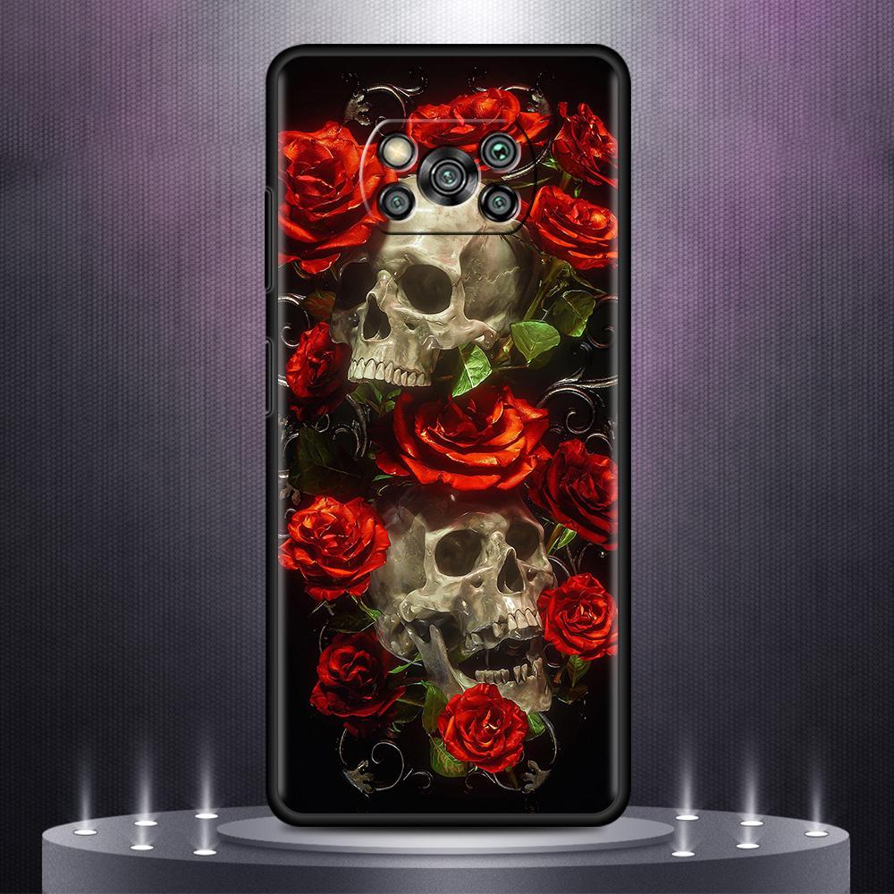 Czarne Miękkie Etui Na Xiaomi Mi Poco X3 NFC 10T Pro 11 11T Note 10 Lite 9T M3 F3 A2 F1 TPU Pokrowiec Na Telefon Komórkowy Różany Szkielet Czaszka