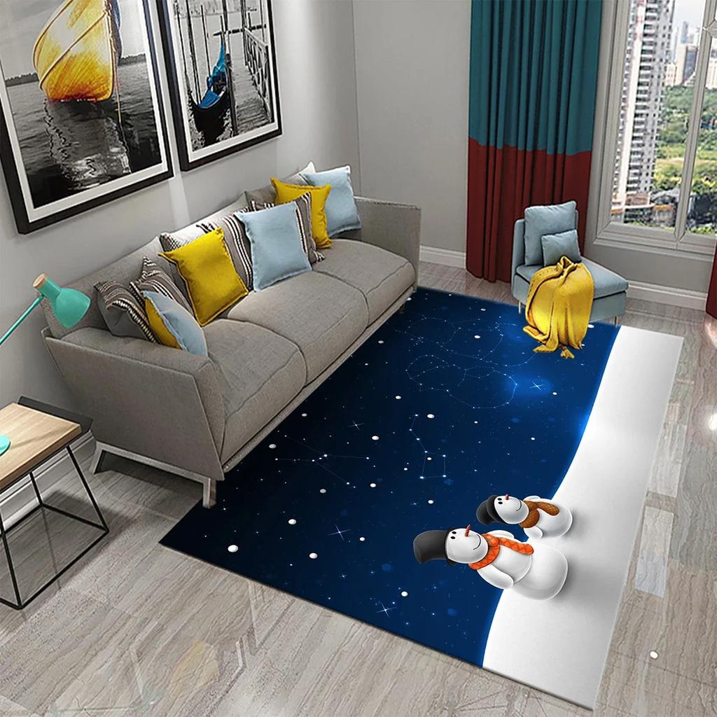 Lovely Cartoon Snowman Carpet Snowflake Rug Winter Snow Print Area Rugs Door Mat Yoga Mats Kids Bedroom Living Room Flat Mat