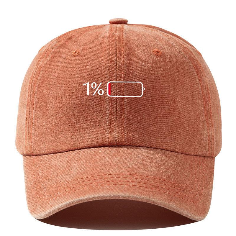 

Vintage Washed Baseball Cap - Retro Electricity Shortage Print, Unisex Soft Top Hat for Men & Women, European & American Style 55-60cm помаранчевий