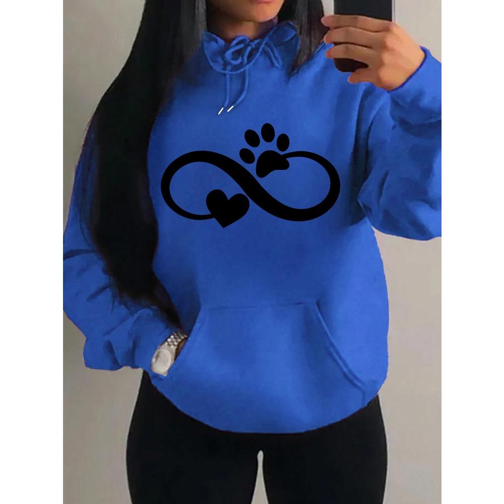 Creative Cat Palm And Love Creative Design Heart Pattern Hoodies Women Fashion Casual Hoody Streetwear Loose