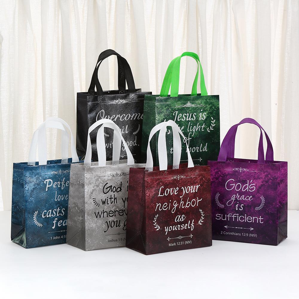

12/30pcs Non Woven Shopping Tote Bags Laminated Waterproof Reusable Gift Bags Printed Text Design Party Favor Packaging Bags 12pcs&22x11x23cm