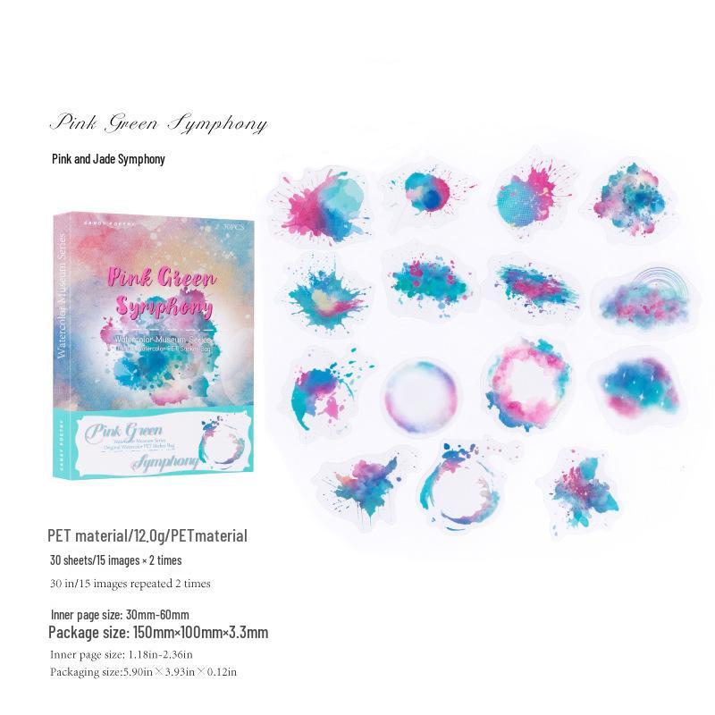 

Sugar Poetry Watercolor Museum PET Sticker Pack for Journal, Water Bottle, Phone Case - DIY Decorative Stickers Duo
