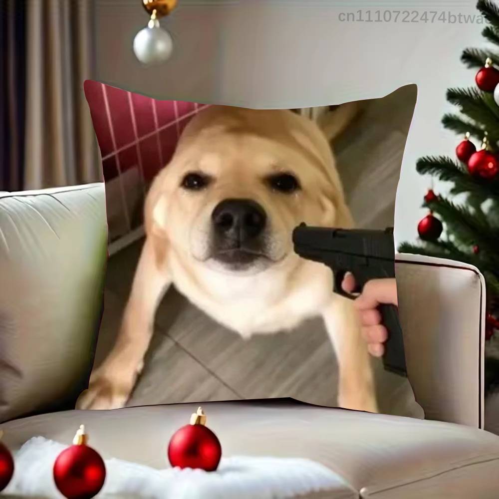 Barking Dog Meme Pillow Case For Sofa Bedroom Living Room Plush Cushion Cover Decorations and Protector