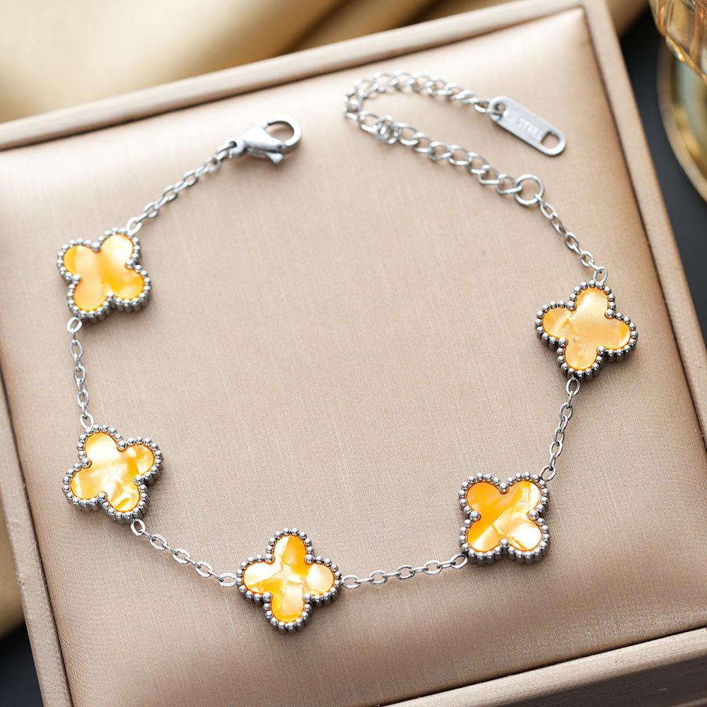Colorful Lucky Four-leaf Clover Double-sided Bracelet Titanium Steel Non-fading Versatile Jewelry Ladies Bracelet