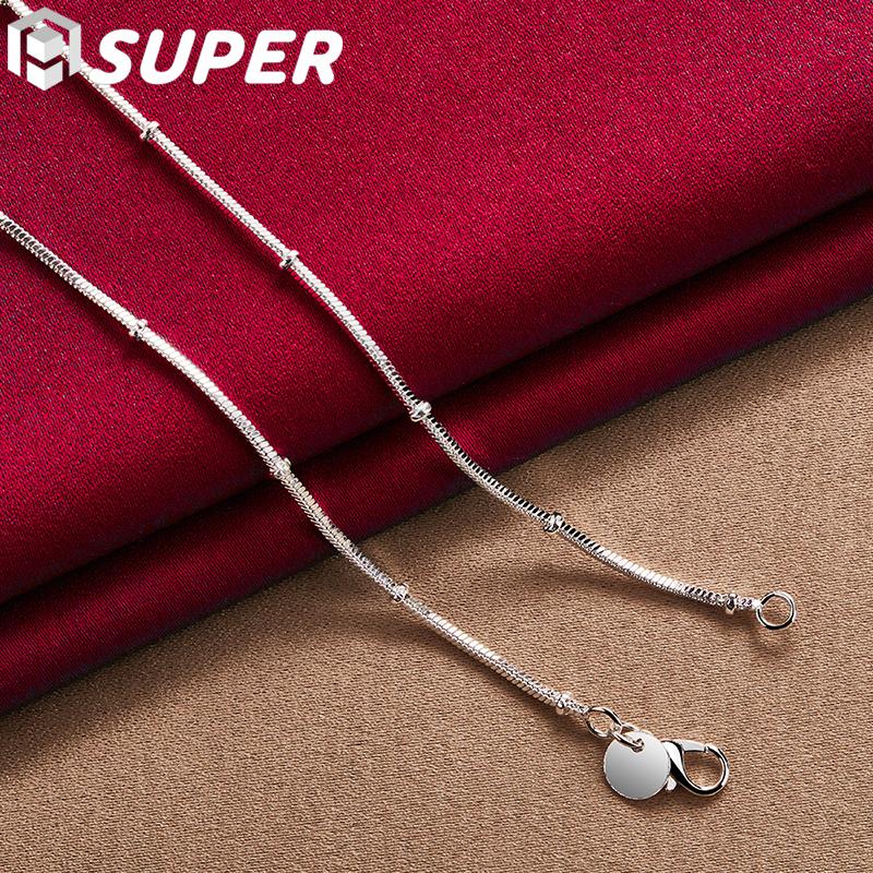 925 Sterling Silber 18/20 Zoll 1,2/2mm Schlangenkette Perlen Halskette Schmuck