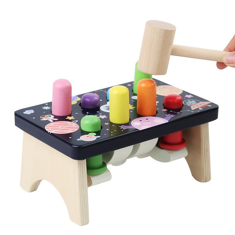 Wooden Hammering Toy with Colorful Pegs Educational Sensory Play for Youngsters, Fine Motor Skills Development, Space Themed Design, Perfect Gift