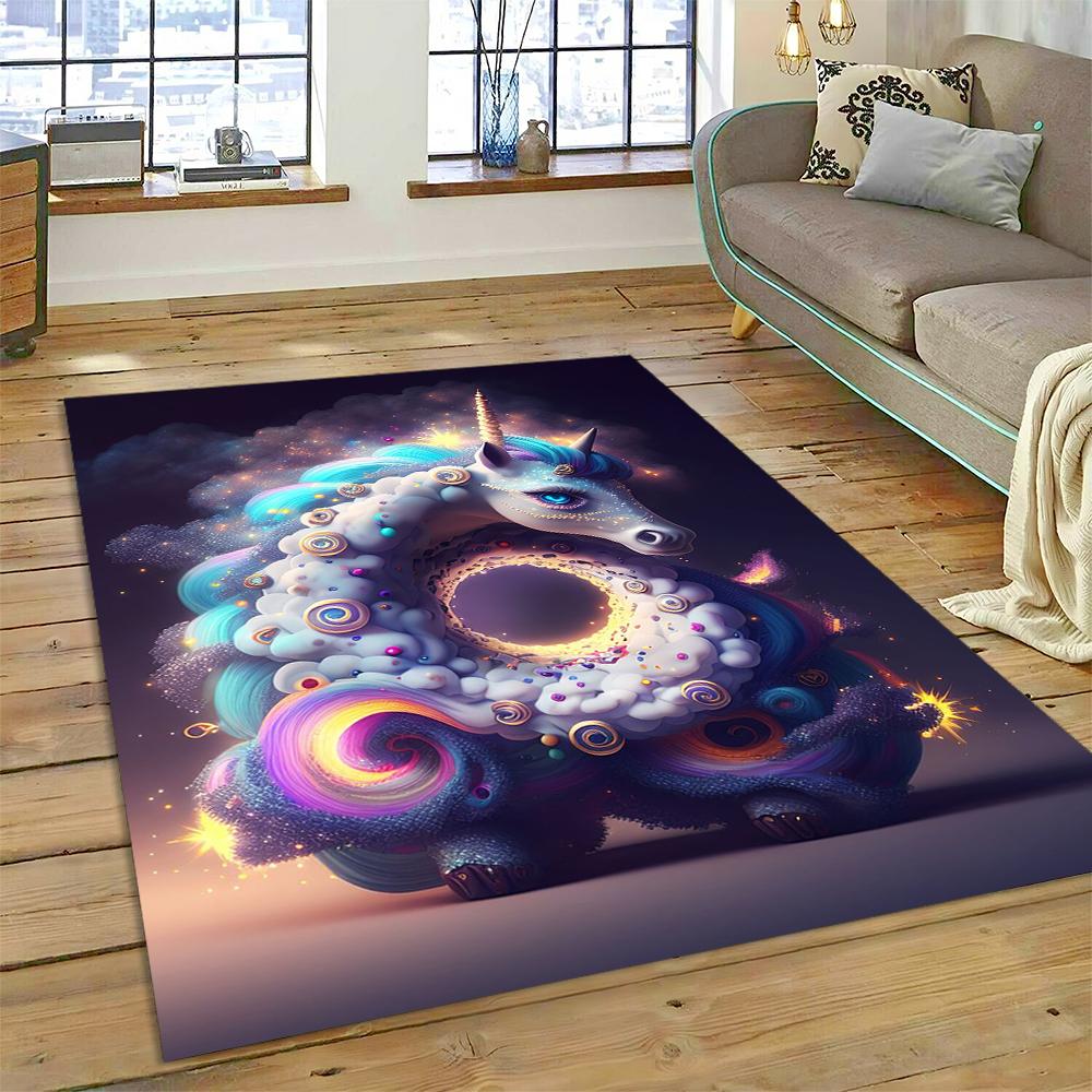 Cute Unicorn Girl Gift Cartoon Carpet Rug for Home Living Room Bedroom Sofa Doormat Decor,Kid Play Area Rug Non-slip Floor Mat