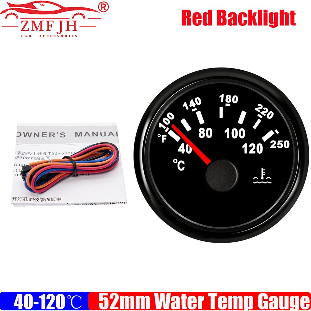 ZMFJH Red Backlight Pointer 52MM Water Temperature Gauge 40-120℃ Water Temp Meter Indicator For Car Boat Yacht Marine 12V24V