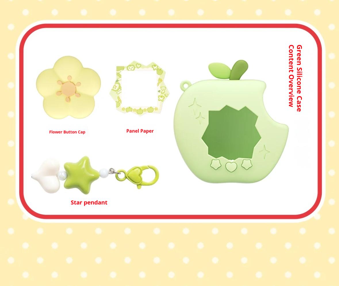 

Paradise Red Apple Shape Protective Case For Virtual Pet Game Machine With Stickers Charms And Knob Cap Accessories