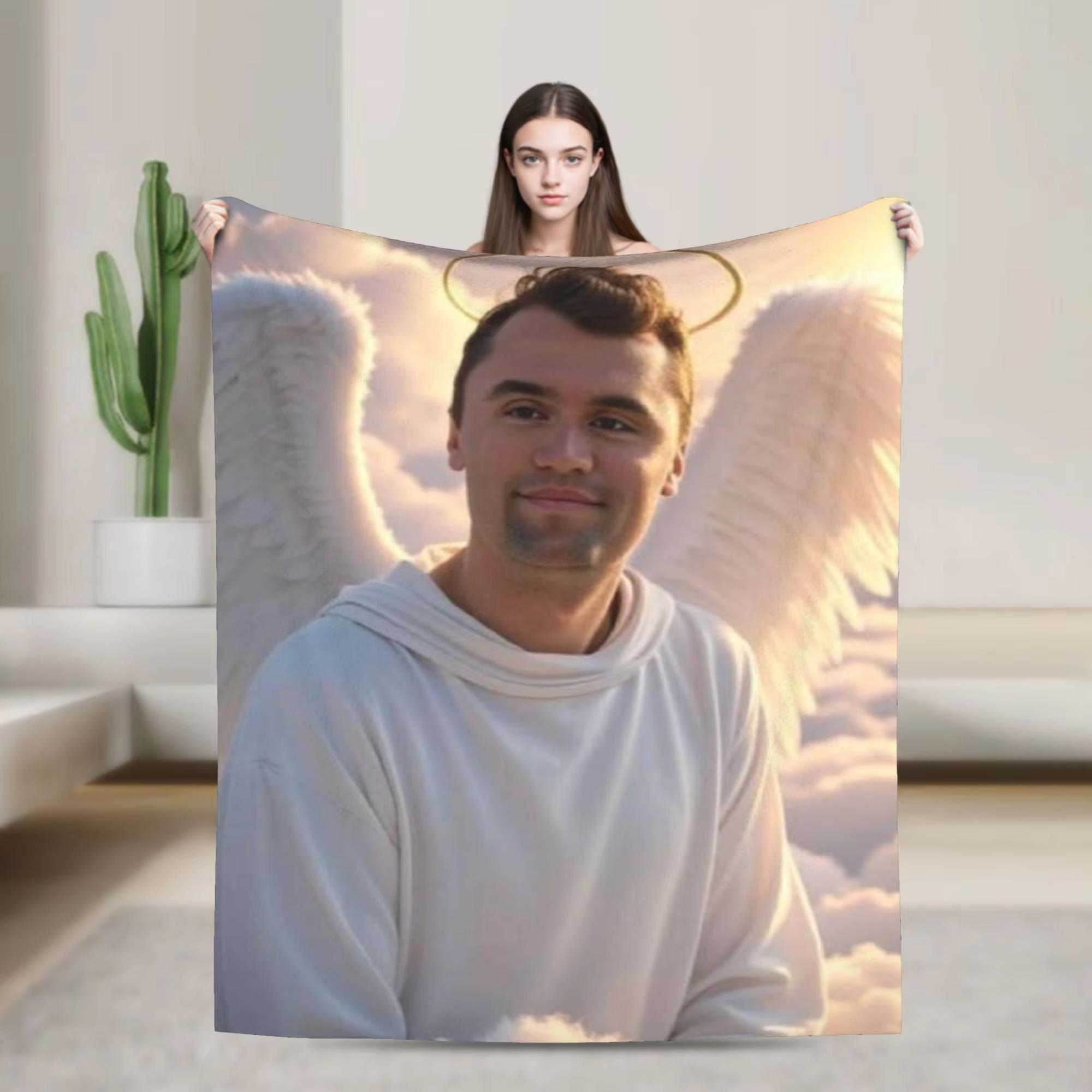 Helenal Unisex Students Travel Charlie Kirk Angelic Advocate Flannel Blanket Warm Throw For Bedroom Airplane Novelty Bedspread