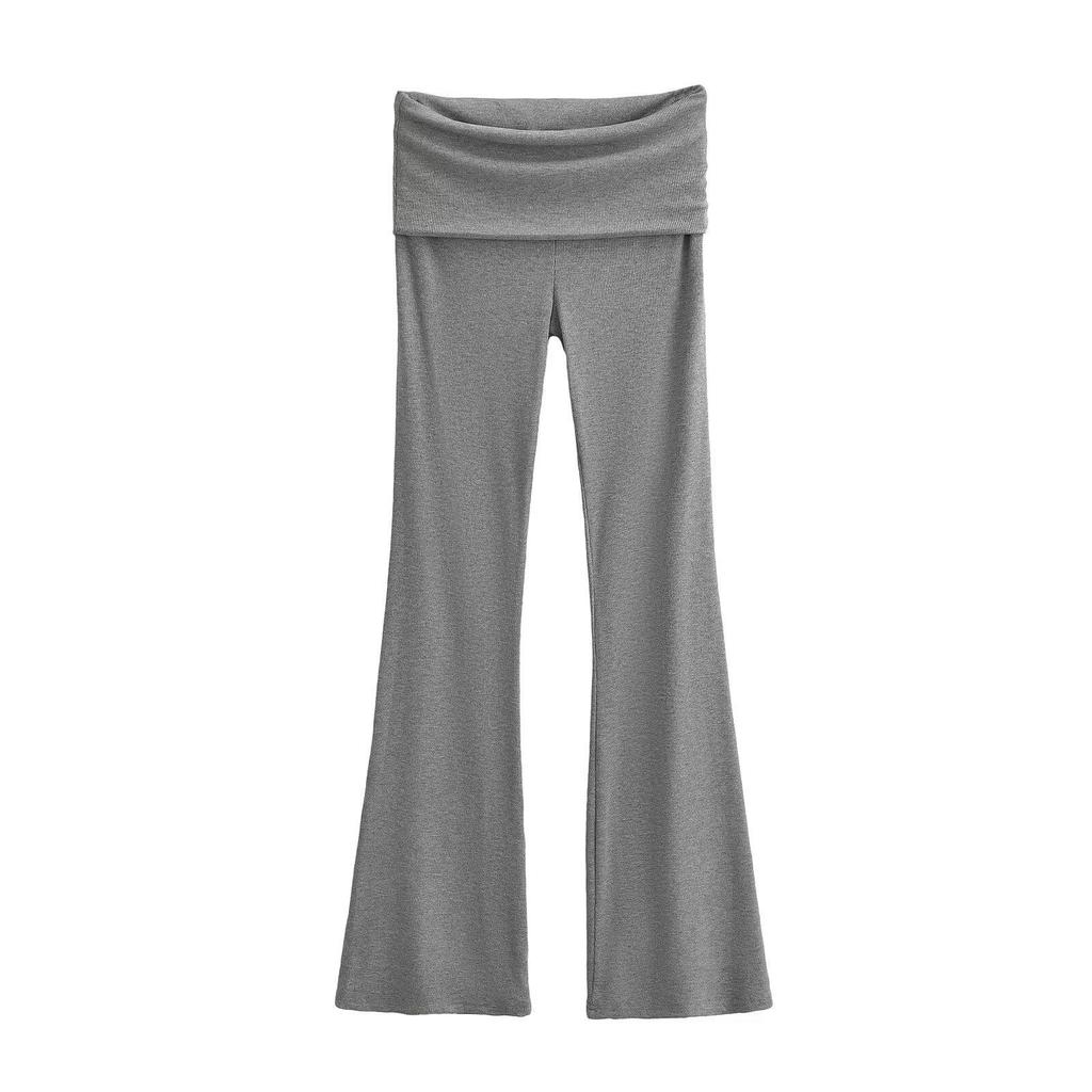 Spicy Girl Slim-Fit Micro-Flare Elastic Waist Pants for Women - Ribbed and Versatile Spring Casual Wear
