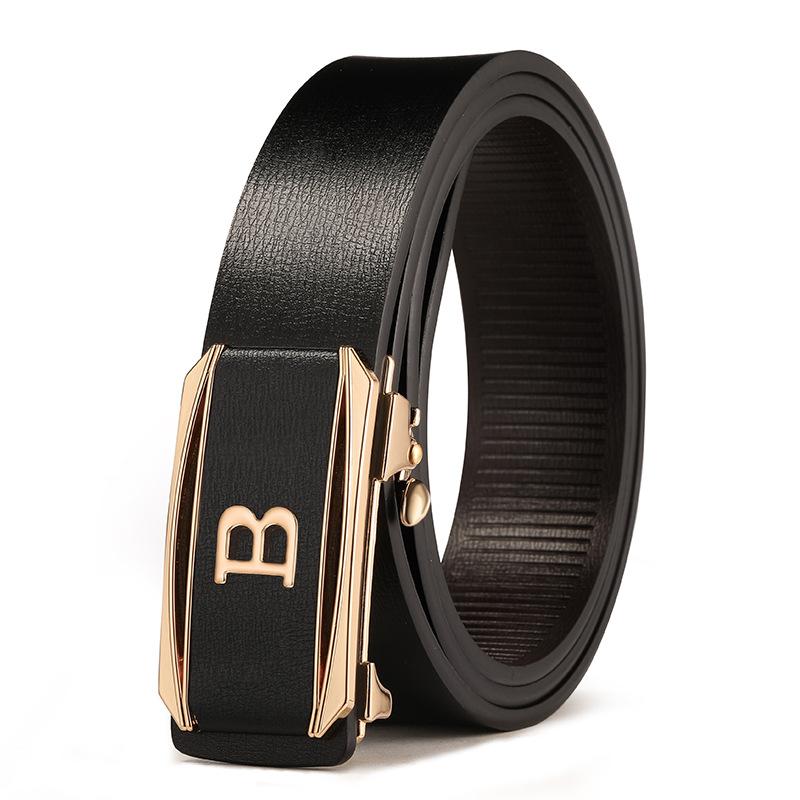 

Деловой и повседневный простой и универсальный ремень из коровьей кожи для мужчин, новый стиль, ремень с автоматической пряжкой без зубцов для мужчин среднего возраста и молодых мужчин 125cm