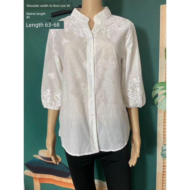 Export Original Order Leftover Stock Mori Women's Ethnic Style Embroider Happy Long Sleeves Shirt Women's Wooden Ear Garden Collar Loose Casual