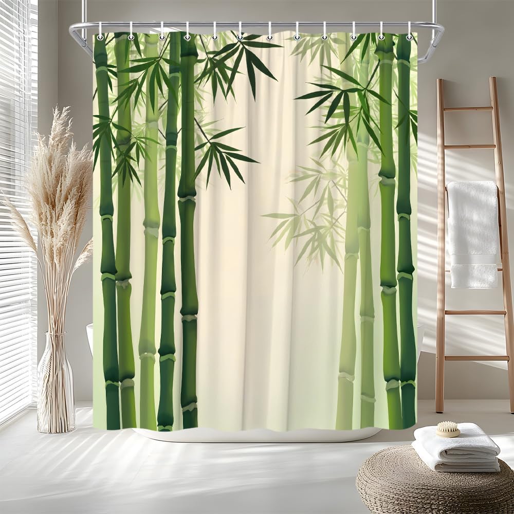 Bamboo Forest Shower Curtain Japanese Green Plant Leaf Forest Asian Zen Spa Relaxing Rustic Wild Nature Plant Spring Scenic Bath
