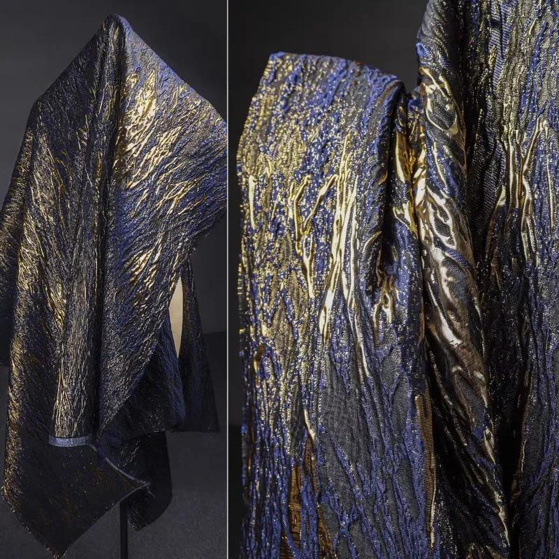 100x140cm Kreatívny Retro Žilkovanie Vlnitý Pozlátený Kvetinový Trojrozmerný Lesklý Ťažká Textúra Silueta Dizajn Odevov Látka