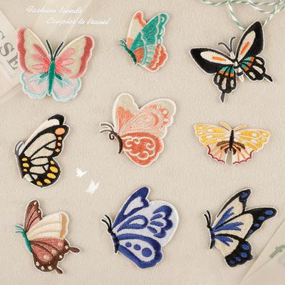 Embroidery Label Self-adhesive Patch Cartoon Butterfly Hand Account DIY Shoes and Hats Accessories, National Style Embroidery Cloth Sticker