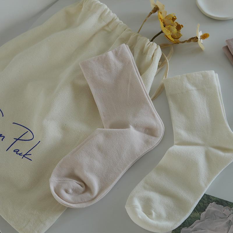 Fafahome Gentle Color Loose Confinement Socks Solid Color Girl Pink Versatile Cotton Socks
