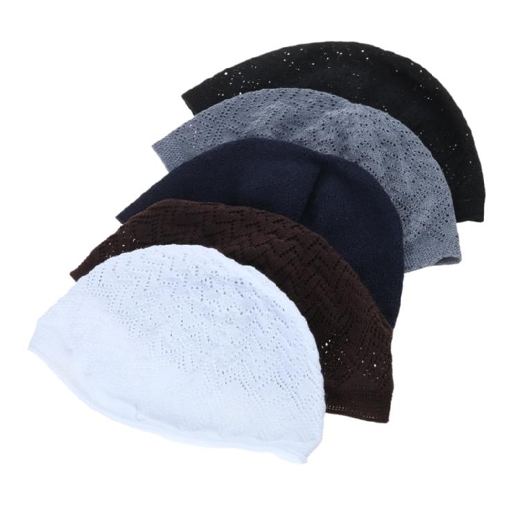 Knitting Hijab Prayer Hat Indian Turban Caps for Adult Breathable Kufi Round Hat Arabia Hat Islamic Worship Hat 5pcs
