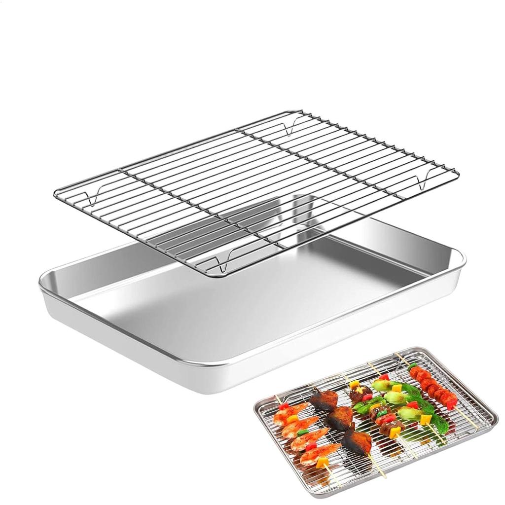 Baking Tray with Removable Cooling Rack Set Non-Stick Square Stainless Steel Baking Pan for Kitchen Cooking Outdoor Table Cart