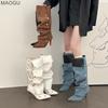 2026 New Hot Girls Two-Way-Wear Button Pleated Botas Pointed Toe Thigh High Boots Stiletto Heel Fashion Autumn Modern Long Boots