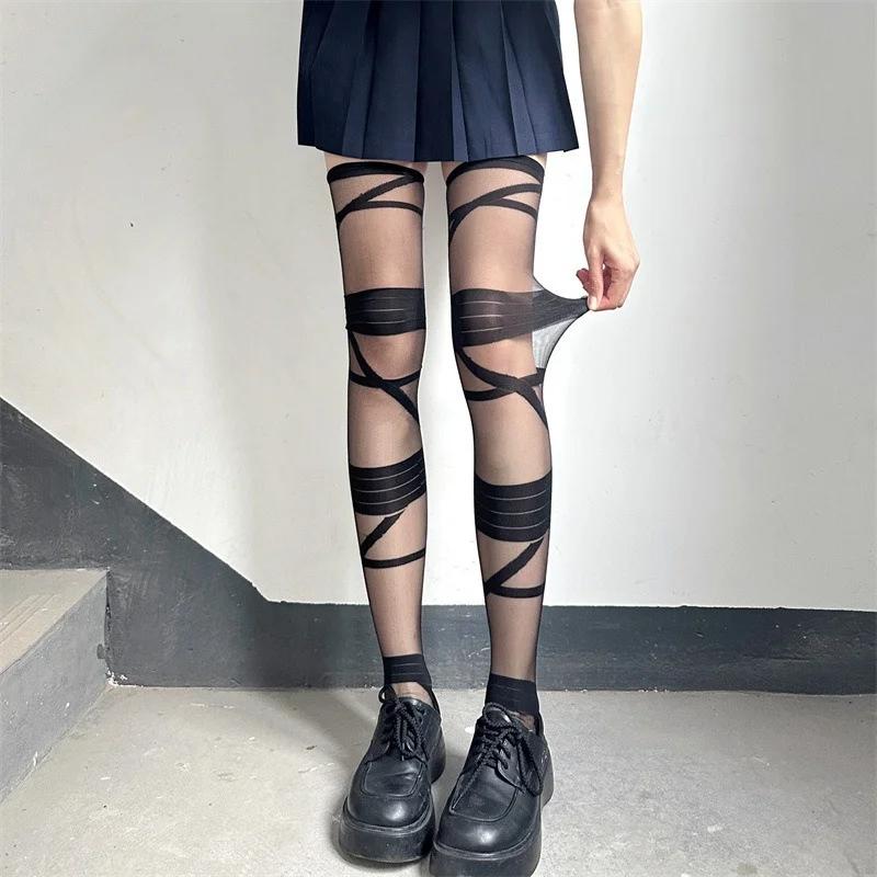Gothic Lolita Stockings for Women Ultra-thin Transparent Silk Socks Thigh High Long Sock Y2k Girls Knee High Socks Stockings