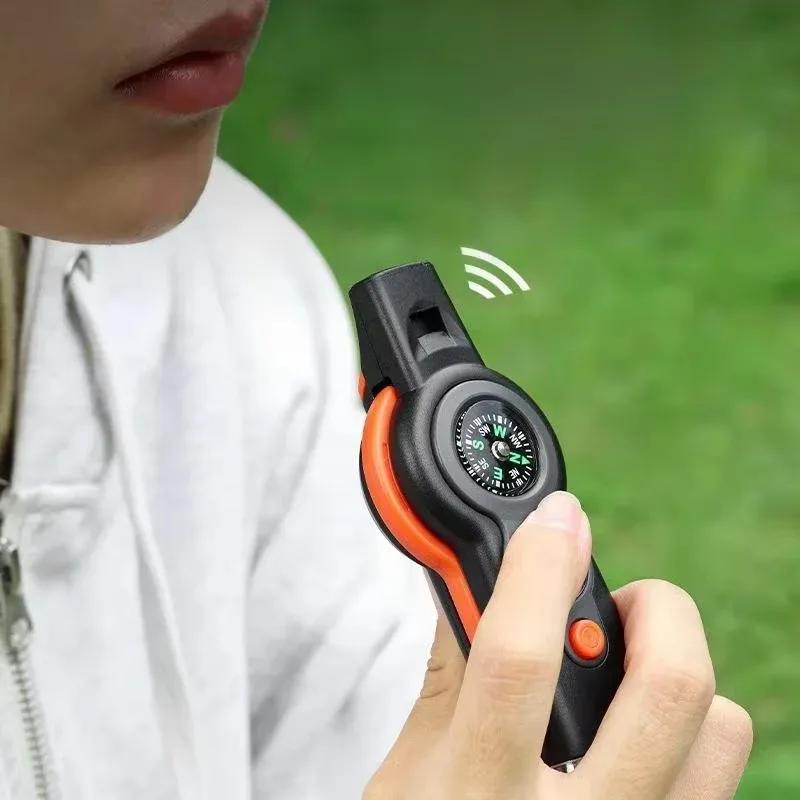 7 In1 Outdoor Survival Whistle Emergency Tools Camping Hiking Rescue Emergency Loud Whistle Compass Thermometer Magnifier