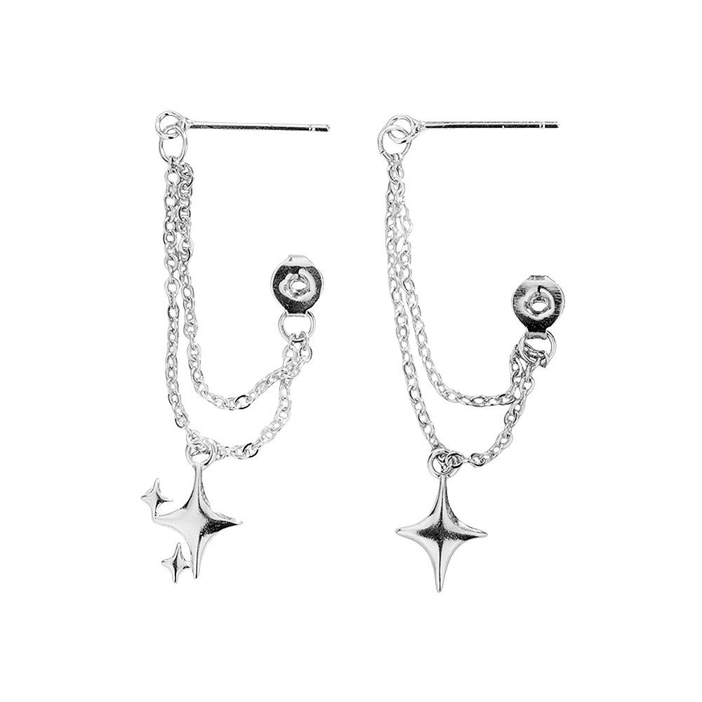 Asymmetrical Four-Pointed Star Stud Earrings for Women - 2026 Trendy Korean Cold Style