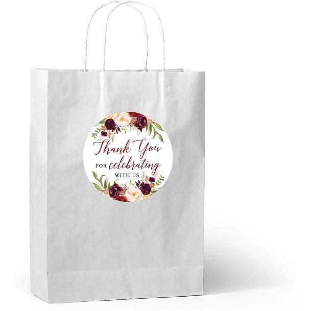 Andaz Press Fall Autumn Burgundy Maroon Floral Flowers Party, 2-Inch Round Circle Label Stickers, Thank You for Celebrating with Us Sticker, 40-Pack,
