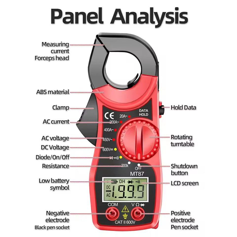 Digital LCD clamp meter, AC/DC multimeter, current amp capacitance pliers, amp resistance tester