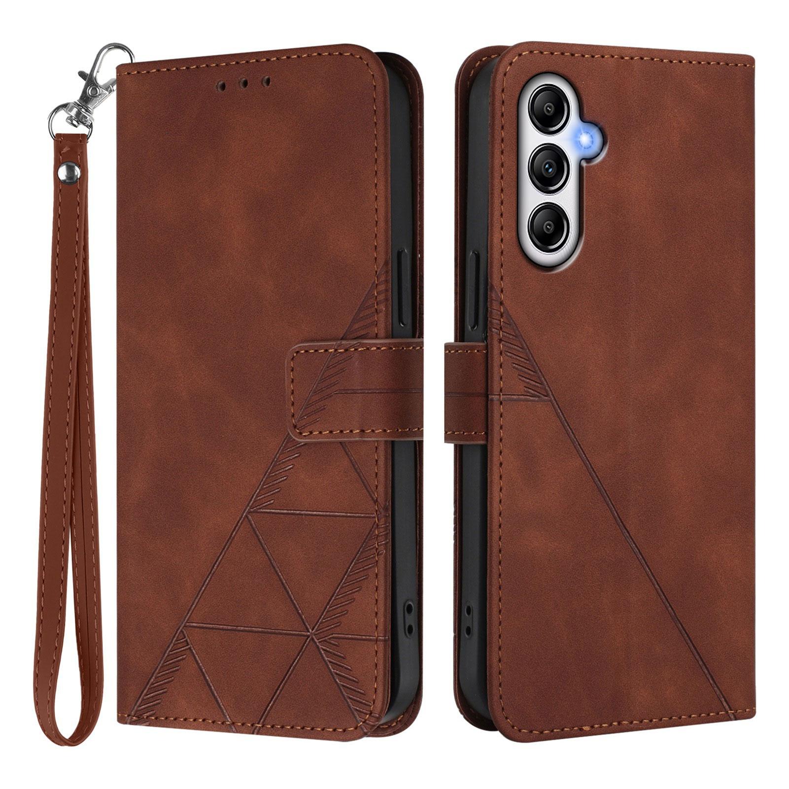 

For Samsung Galaxy A54 5G Leather Case with Hand Strap Wallet Stand Phone Cover Brown