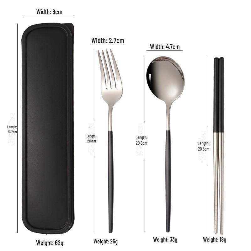 Stainless Steel Portable Tableware Set: Chopsticks, Spoon, Fork - Customizable Student/Outdoor Gift with Logo.