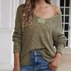 IHUASU Autumn and Winter V-neck Women's Knitted Loose Solid Colour Fashion Pullover Jumper