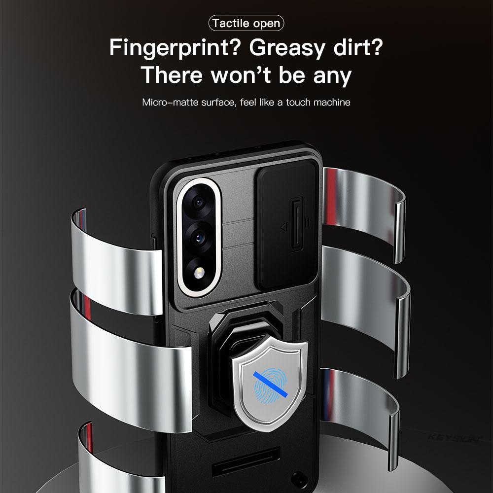 KEYSION Shockproof Case for OnePlus Nord 5 5G Slide Camera Lens Protection Metal Ring Stand Phone Cover for One Plus 1+ Nord 5