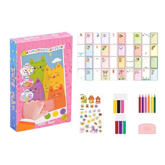 1/2 Sets Children Rainbow Scratch Art Kit Squeegee Painting Craft Cards DIY Postcards Scratch Paper Art Set Party Favors Gifts for Toddlers Girls Boys 1 Set