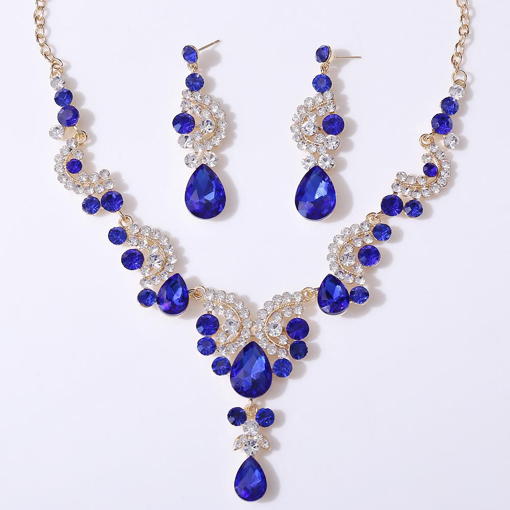 Light Luxury Crystal Gemstone Necklace and Earrings Set, Dress Bridal Two-piece Set, Female Accessories