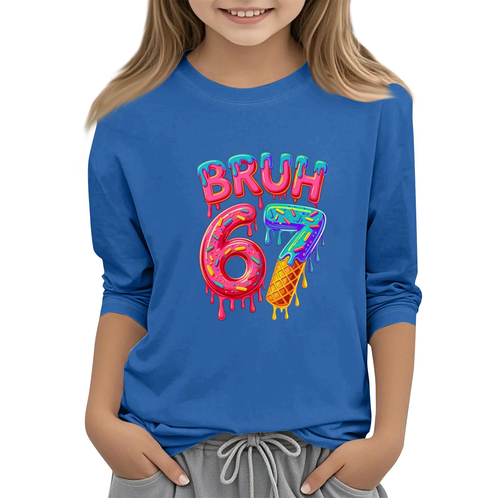 

Дитяча мода Футболка з рукавом три чверті, круглим вирізом, з принтом, повсякденний топ 140 синій