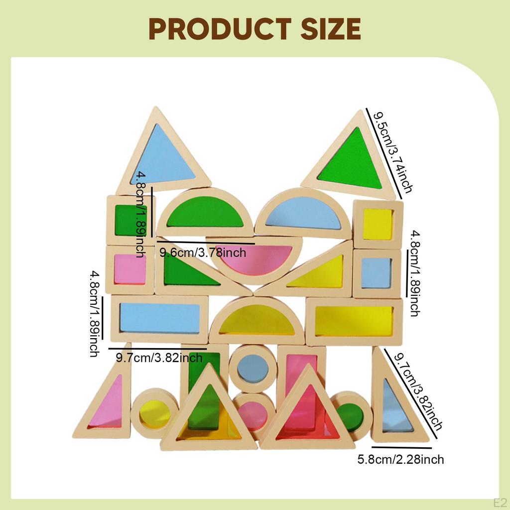 24Pcs Stacking Blocks,Wood Rainbow Blocks,Color Shape Learning Sensory Toy for Birthday