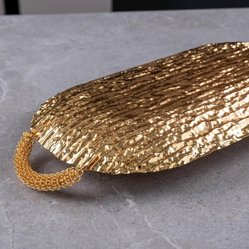 Nordic Wrought Iron Long Tray Golden Curved Fruit Snack Storage Tray Snack Fruit Platter