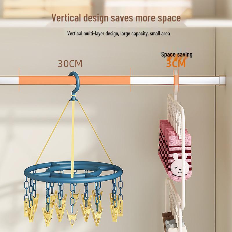 Kinder Mehrfach-Klammer Hänge-Wäscheständer zum Trocknen von Kleidung und Socken für Kleiderschrank oder Balkon