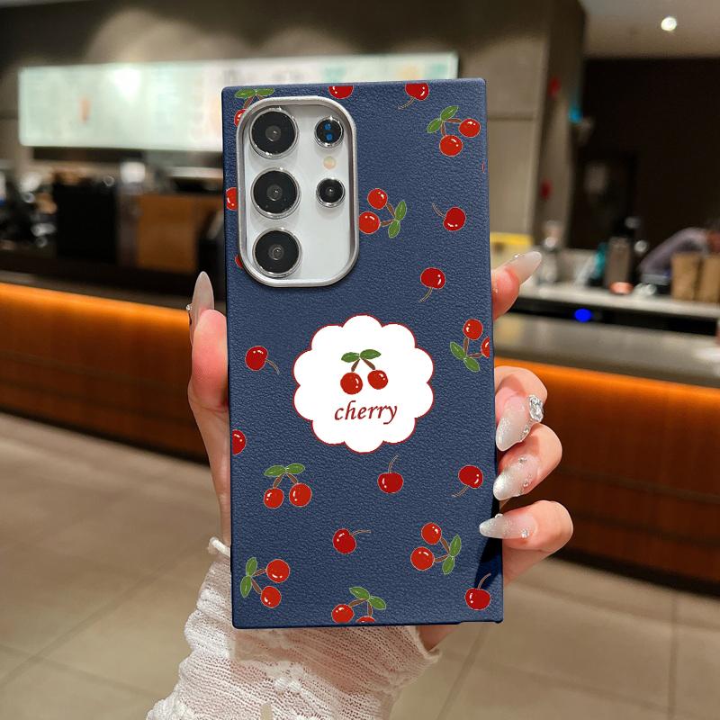 Cherry Pattern Soft Tpu Case for Samsung S25 S24 Fe S23 Ultra S22 S21 A16 A15 A55 A56 A35 A36 A25 Shockproof Slim Leather Texture Case Cover