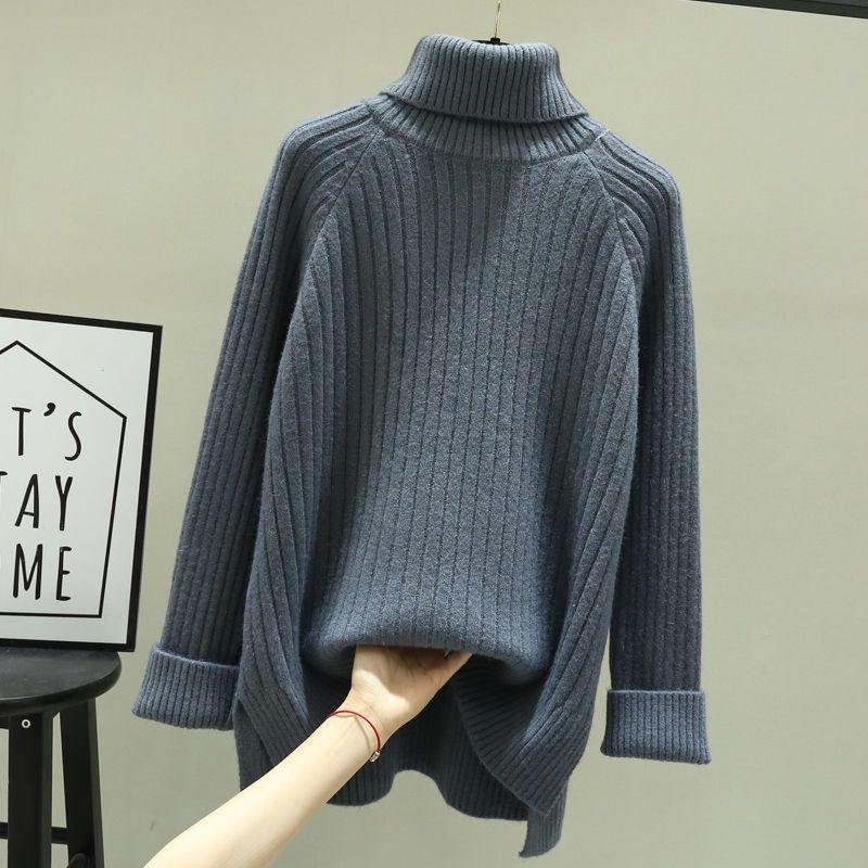 Fashionable Loose Knitted Sweater for Women with High Collar Autumn Outfits Tops