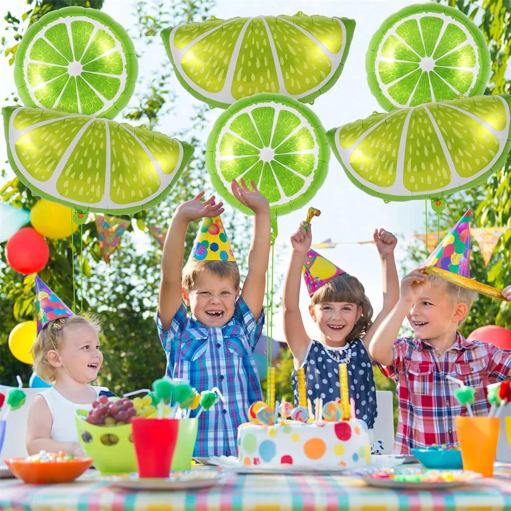 10 Palloncini Lime Grandi Rotondi Giallo Limone in Foil per Festa a Tema Frutta Estiva Ringraziamento Raccolta Autunnale