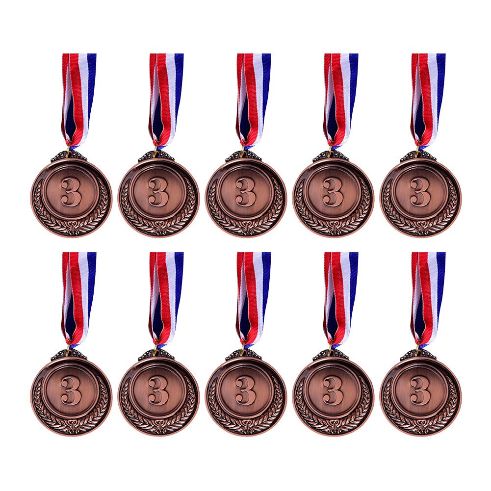10Pcs Silver Award Medals Zinc Alloy Winner Reward Badge with Neck Ribbon Gold Silver Bronze Prizes for Classrooms Office Games