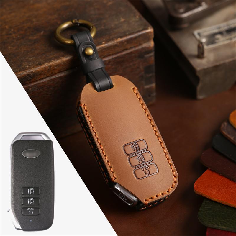 Styling Mouldings Genuine Leather Car Key Case Full Cover Keychain for Kia Ev6 Seltos K5 Sorento Mq4 7 Button