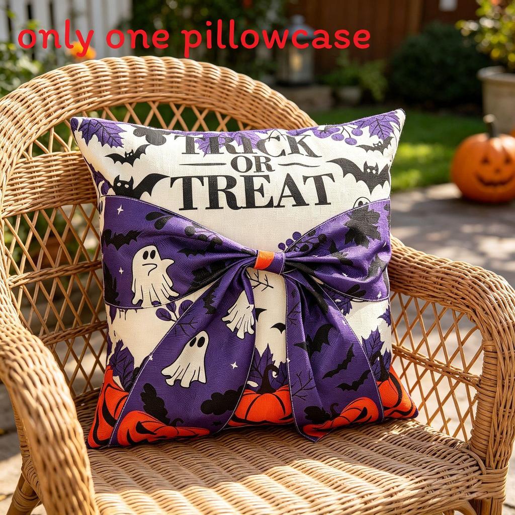 Halloween Pillow Cover With Ghost And Spider Web Design For Living Room Decor