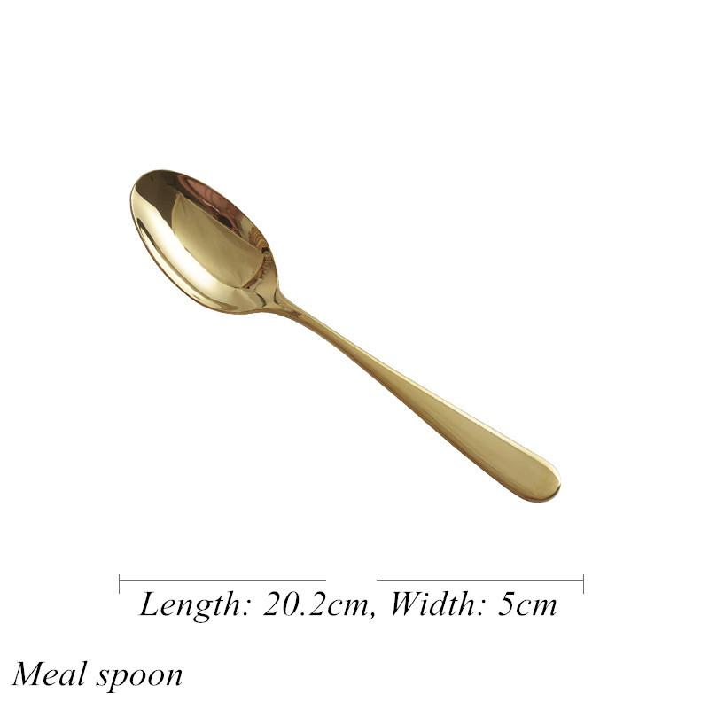Gold Luxurious Stainless Steel Tableware, Knife, Fork, Spoon, Steak, Fish Dinner, Dessert, Salad, Coffee, Dinning Room
