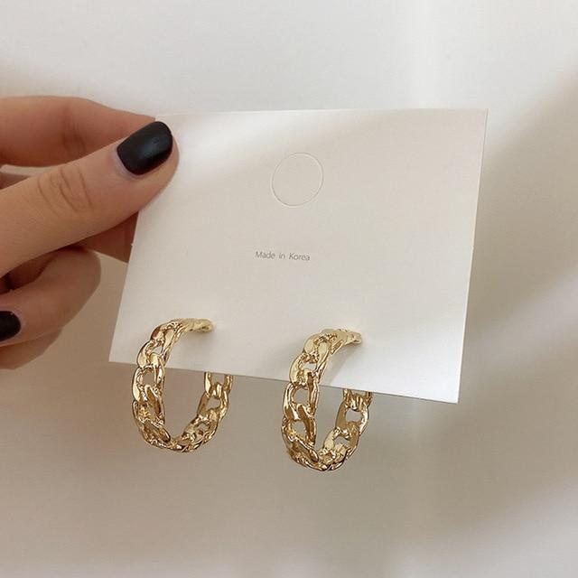 Fashionable Trendy Hollow Chain Hoop Earrings Temperament Minimalist Simple Circle Dramatic Statement Earrings Jewelry Metallic Geometric Voguish