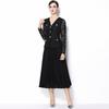 Elegant French V-Neck Lace Dress with Diamond Buckle and Pleated Skirt